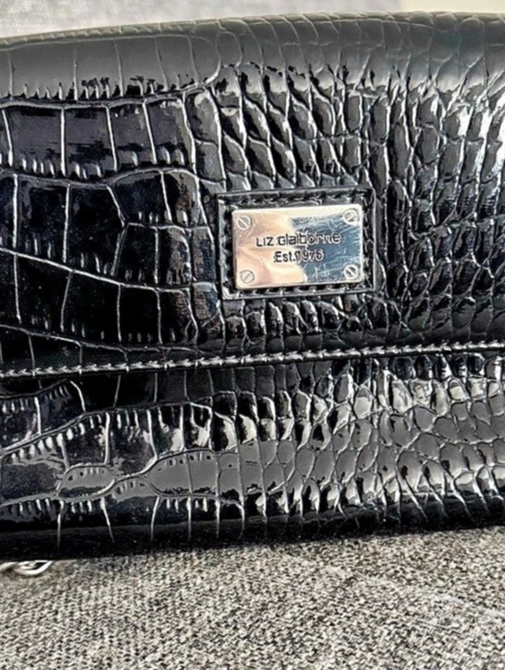 Liz Claiborne Black Crocodile Embossed Crossbody Bag